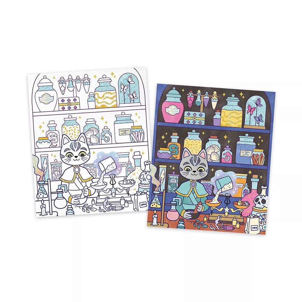 Janod Glitter Watercolor Painting Set - Magic School Theme | Kids Art Supplies for Creative Play & DIY Projects | Perfect for Birthday Gifts, Classroom Activities & Home Crafting