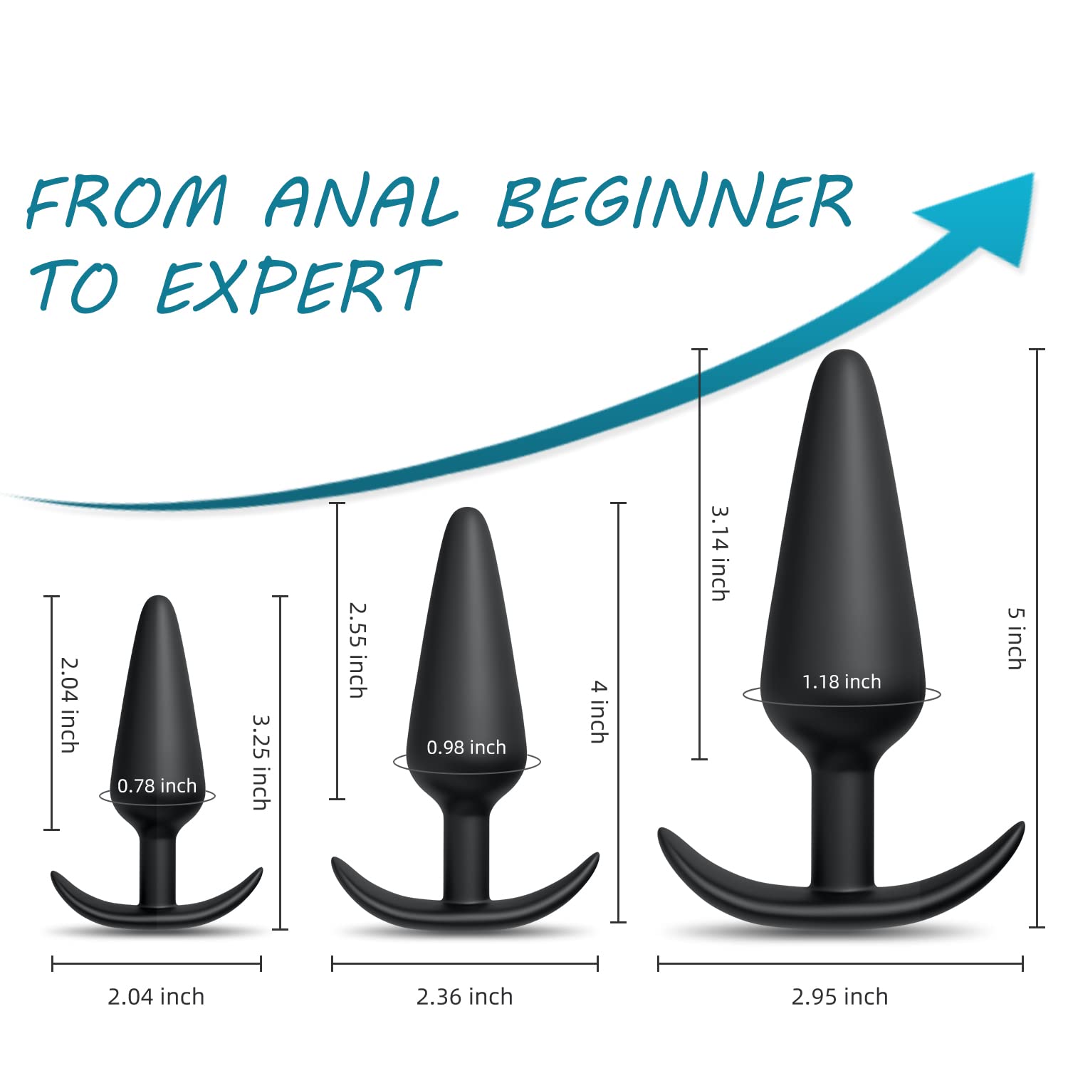 Premium Silicone Anal Plug Set - 3 Sizes for Beginners & Advanced Users, Safe Flared Base, Prostate Massager for Men & Women - Perfect for Solo Play & Couples Intimacy