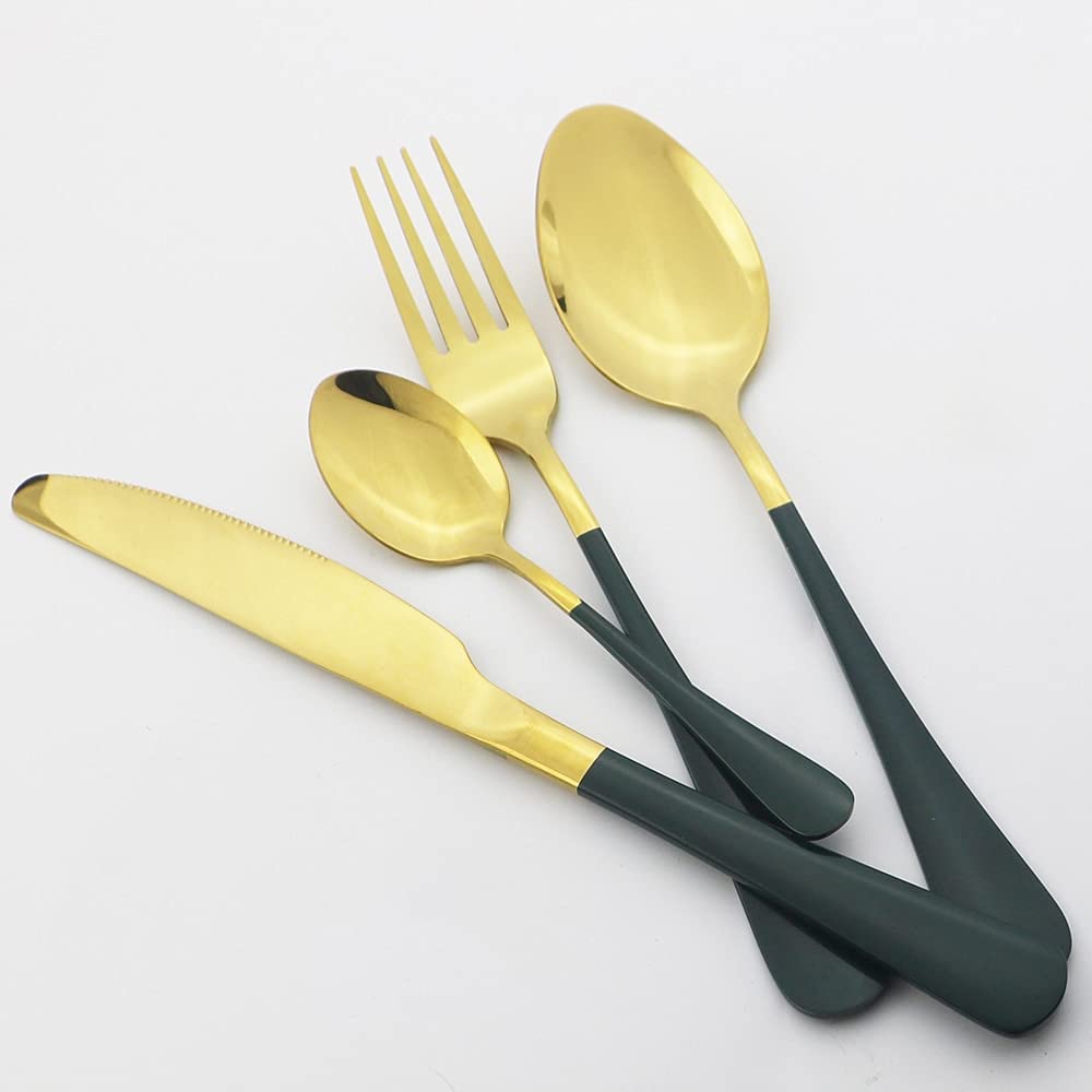 32-Piece Pink Gold Silverware Set - Stainless Steel Knife Fork Spoon Teaspoon Cutlery Flatware for Dining, Kitchen & Tableware - Elegant Gold Finish for Weddings, Parties & Everyday Use - BY ZZYY