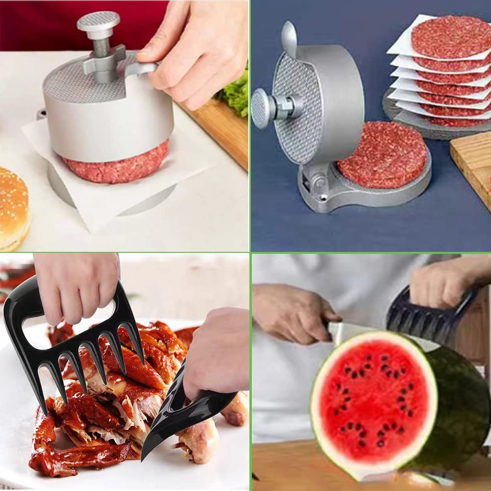 Adjustable Non-Stick Hamburger Patty Maker Press - Makes 1/4lb to 3/4lb Burgers with 2 Bear Claw Meat Shredders - Perfect for BBQ, Grilling, and Home Cooking