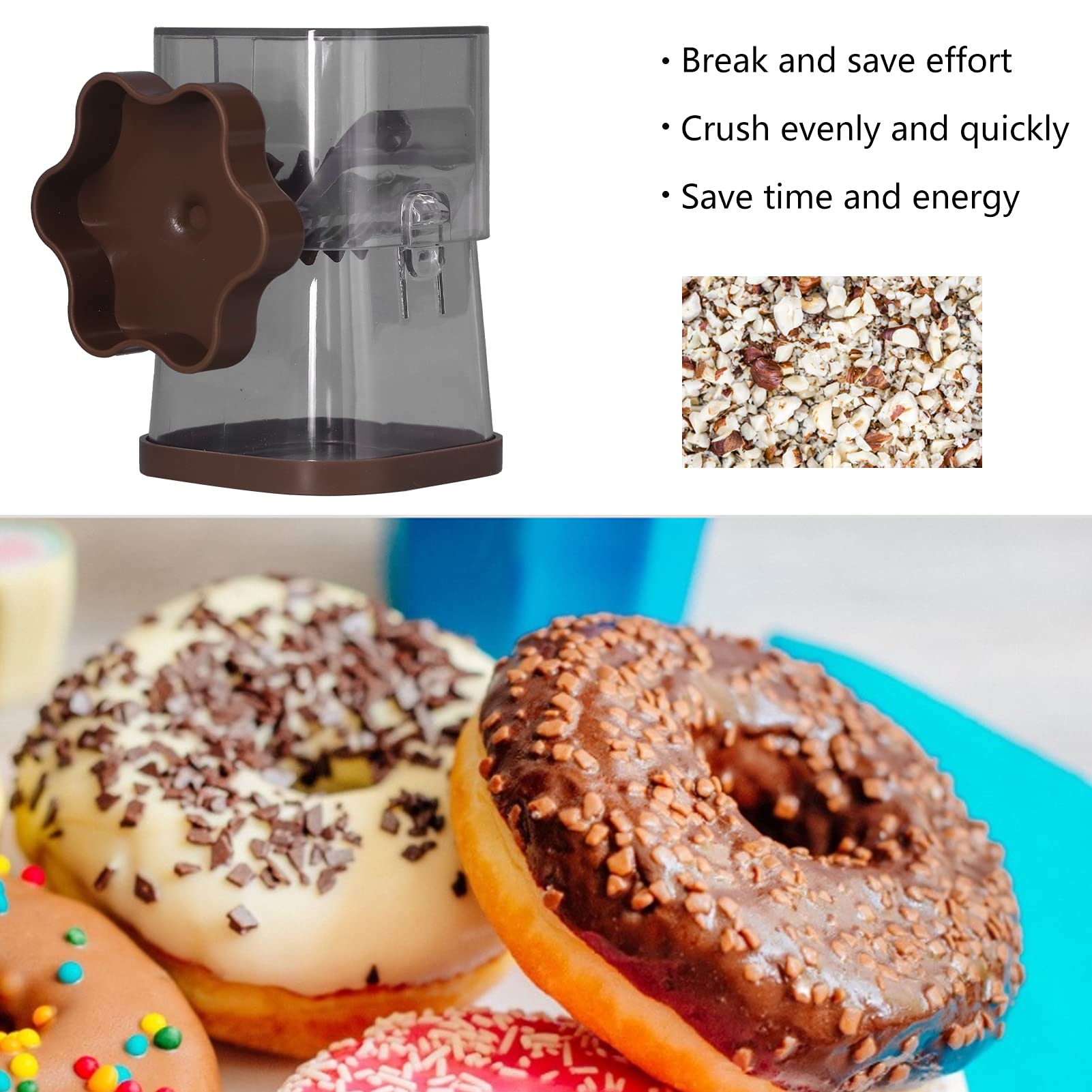 Premium Manual Nut Chopper - Heavy Duty Nut Grinder & Dry Fruit Slicer for Pecans, Hazelnuts, Almonds - Durable Kitchen Tool for Baking & Cooking (Brown) - Perfect for Meal Prep, Snacks & Desserts