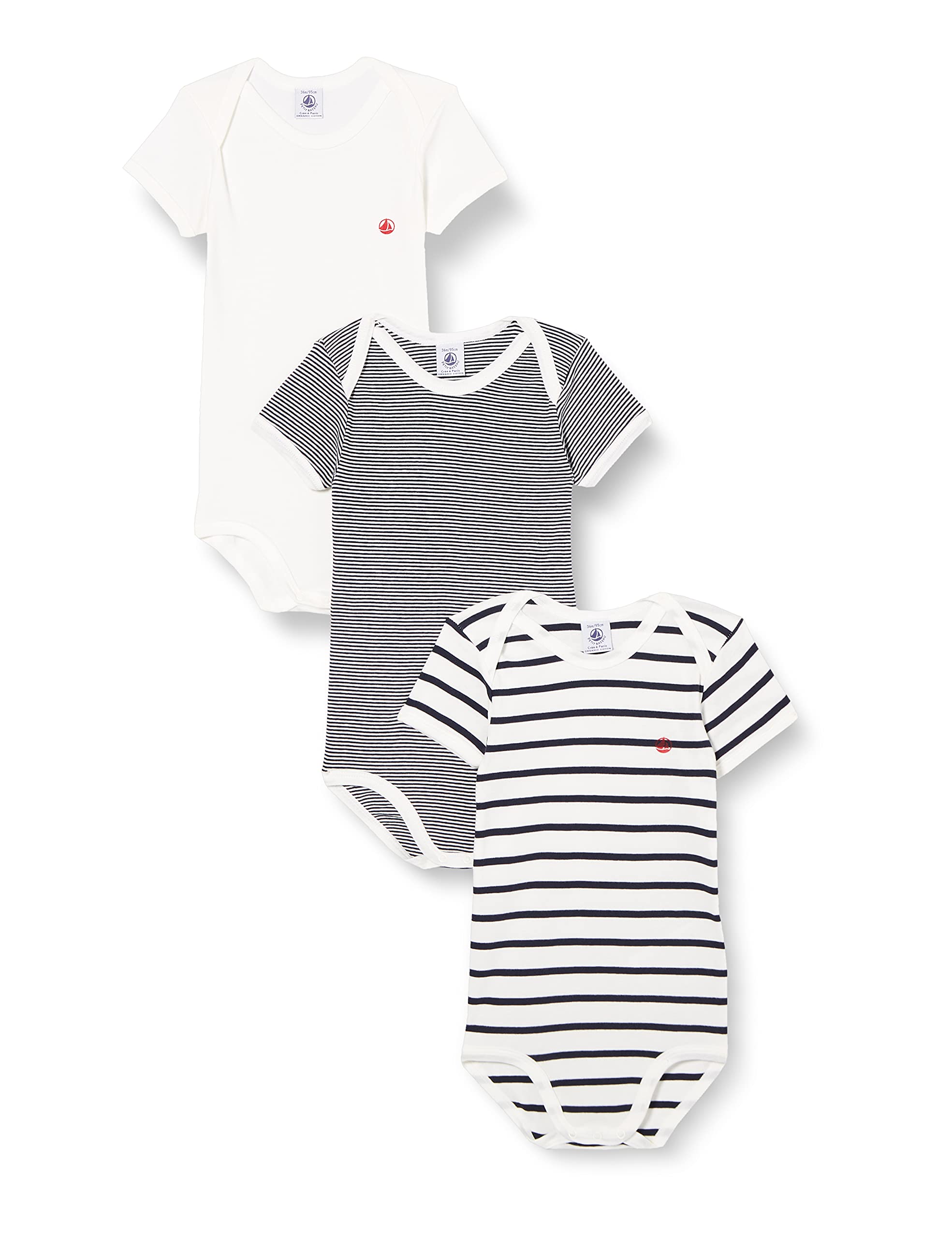 Petit Bateau Baby Bodysuit 3-Pack - Unisex Cotton Onesies for Newborns & Infants | Soft, Comfortable & Breathable for Everyday Wear, Playtime & Sleep