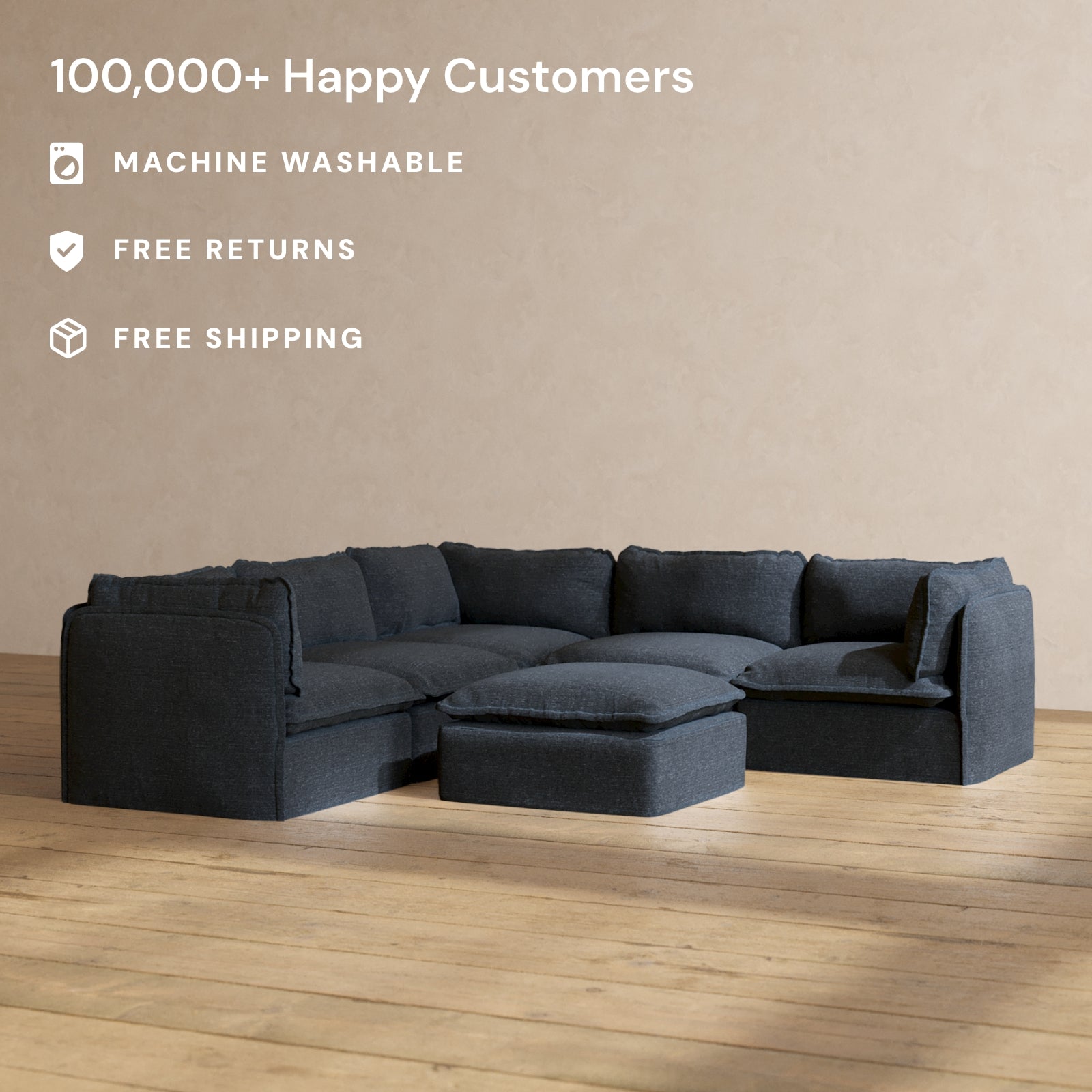 Premium 5-Seater Modular Corner Sectional Sofa with Ottoman in Indigo Blue | Luxury Blend Fabric | Perfect for Living Room, Family Room & Home Theater Comfort