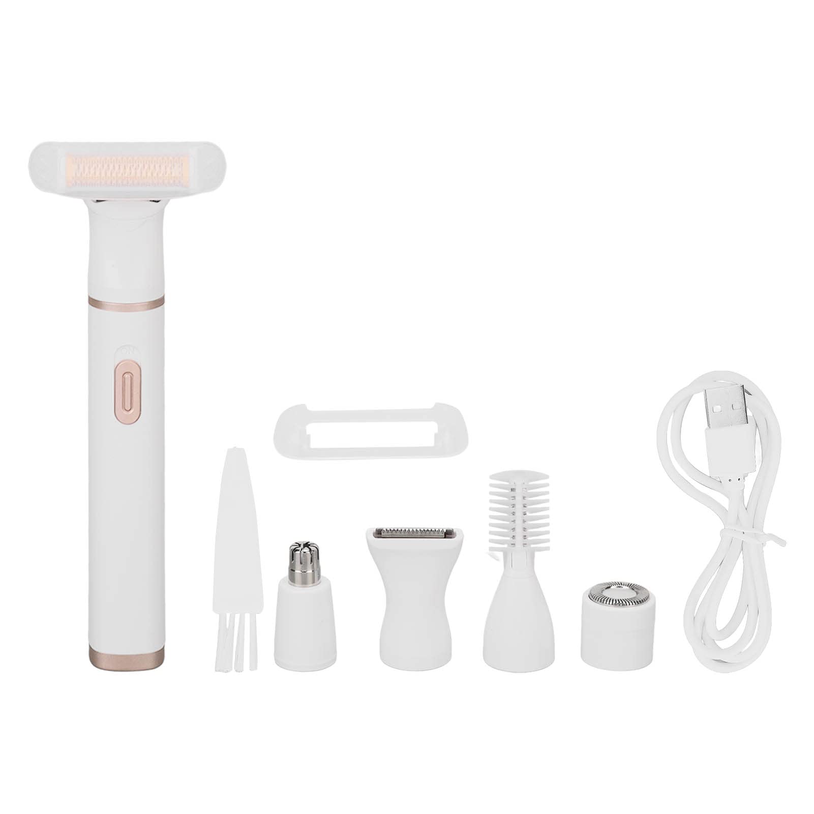 5-in-1 Rechargeable Women's Electric Hair Trimmer - Low Noise Pubic, Body, Face, Nose & Eyebrow Hair Clipper for Smooth Skin at Home or Travel