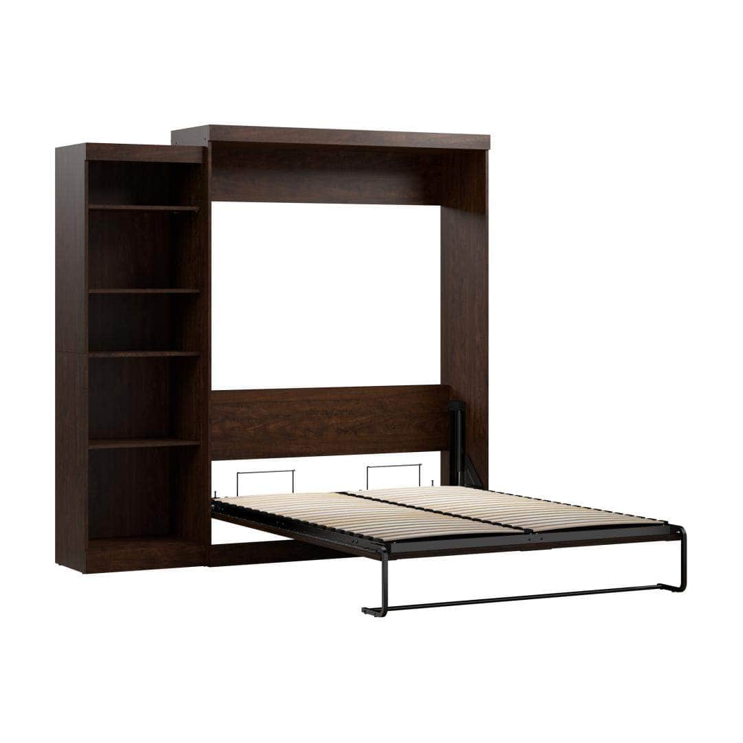 Pur 90 Queen Size Murphy Wall Bed with Storage Unit in Chocolate - Space Saving Fold Down Bed for Small Apartments & Guest Rooms