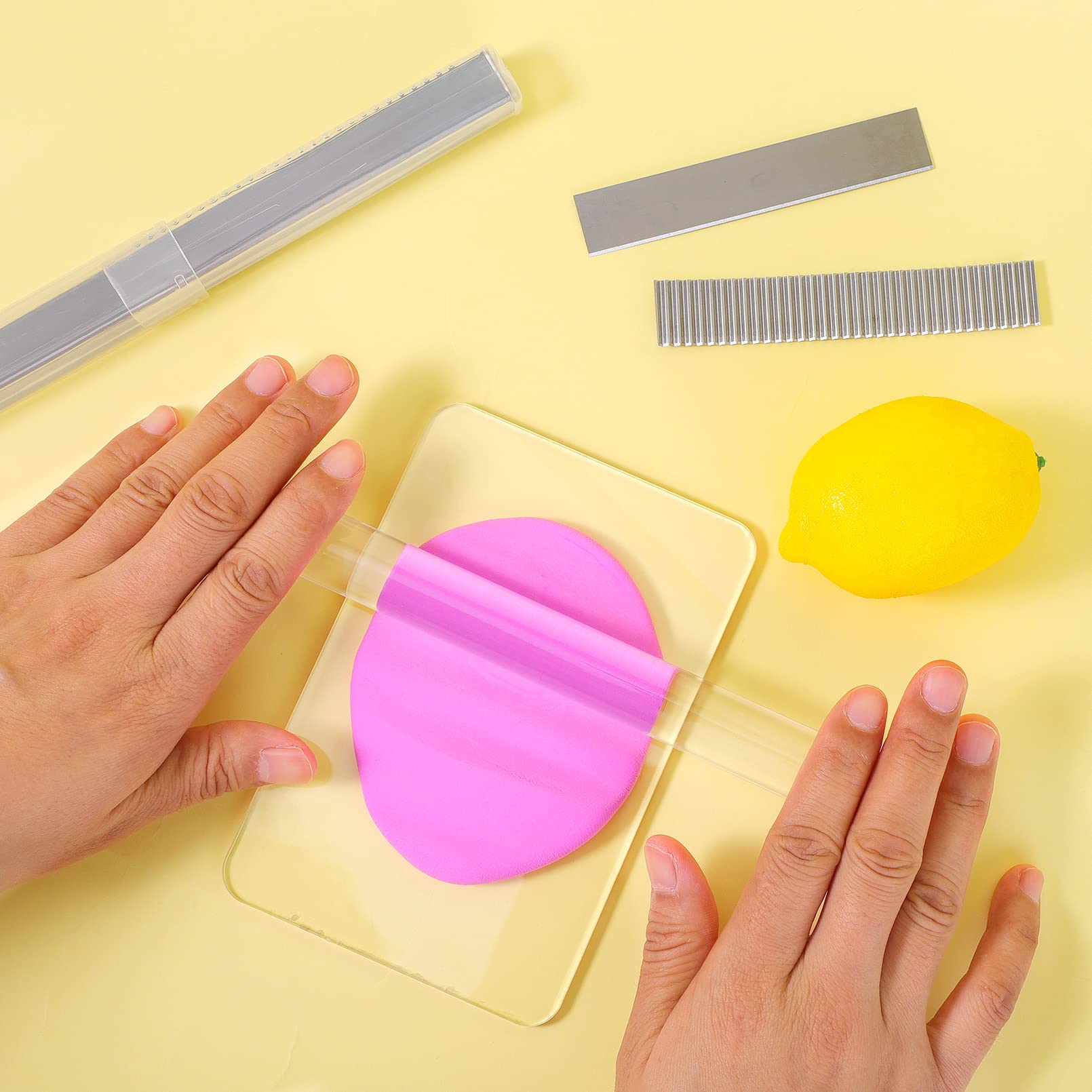 9PCS Acrylic Clay Roller Set - 2 Acrylic Sheet Backing Boards, 2 Solid Acrylic Rollers, 4 Polymer Clay Blades, 1 Wavy Blade - Professional Polymer Clay Tools for DIY Shaping, Slicing, Sculpting & Modeling - Perfect for Jewelry Making, Pottery, Arts & Crafts Projects