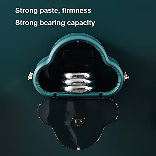 Wall Mounted Toilet Paper Holder - Punch-Free Installation, Waterproof Tissue Dispenser with Side Hooks for Bathroom, Kitchen & Living Room | Space-Saving Storage Solution (Green)