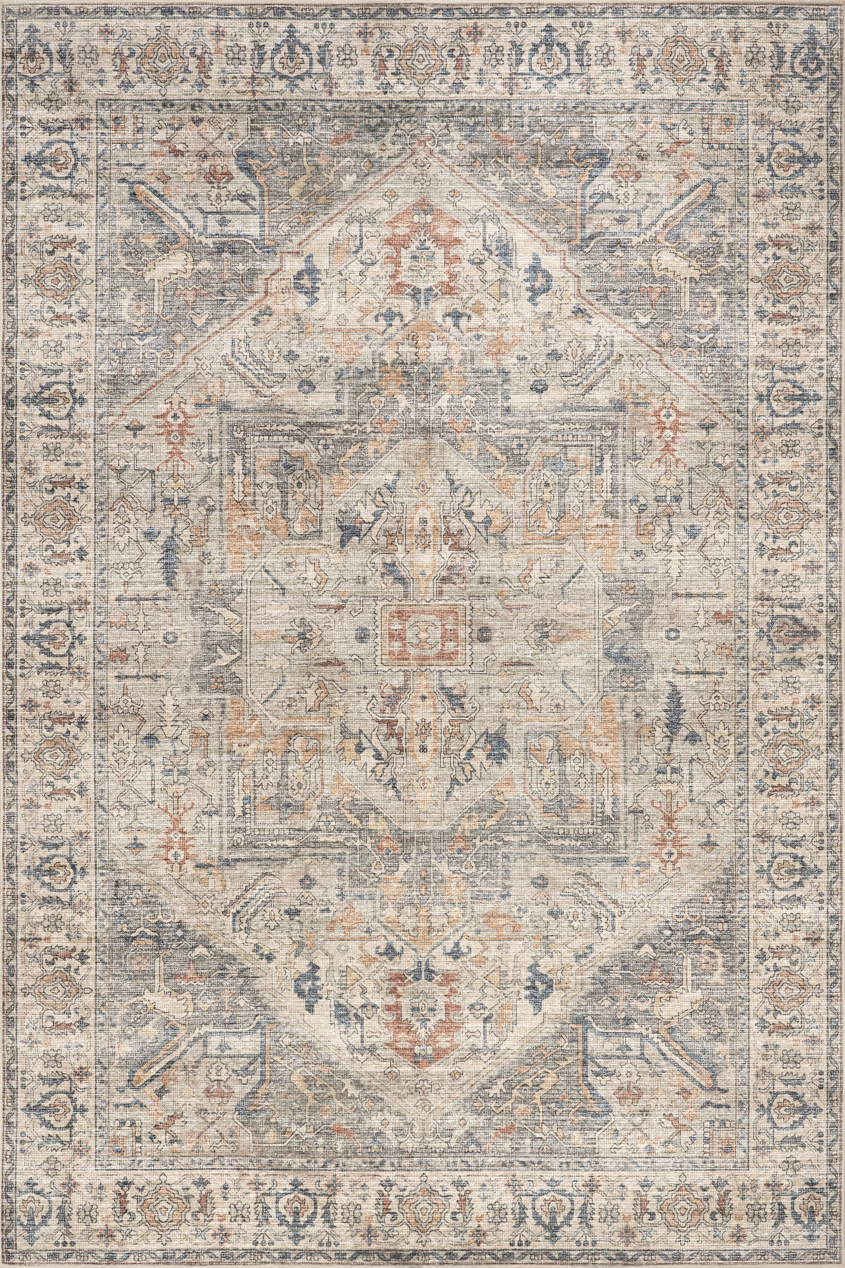 Atrium Medallion Spill Proof Washable Rug - Taupe Color Non-Slip Area Rug for Living Room, Bedroom, Kitchen | Perfect for High Traffic Areas & Pet Friendly Homes