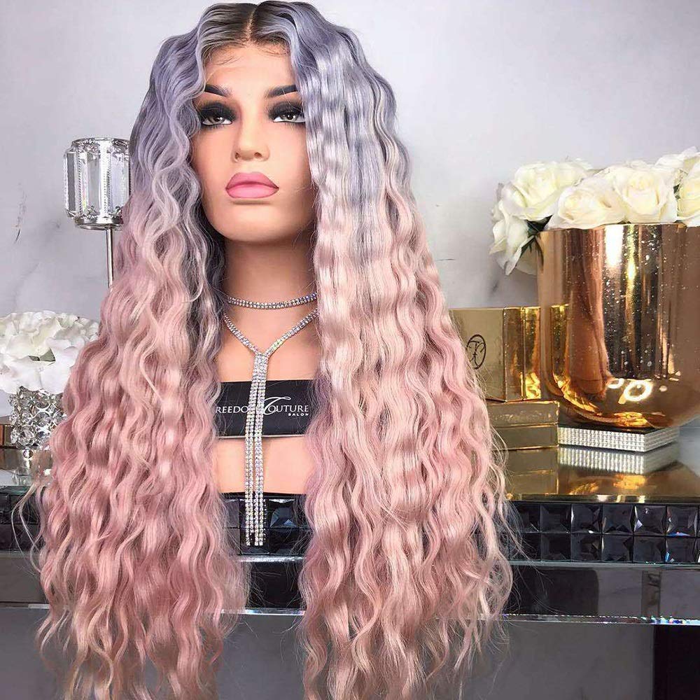 WAPBENG Black to Pink Gradient Long Curly Cosplay Wig for Women - Fashionable Heat Resistant Synthetic Hair for Parties, Halloween, and Daily Styling