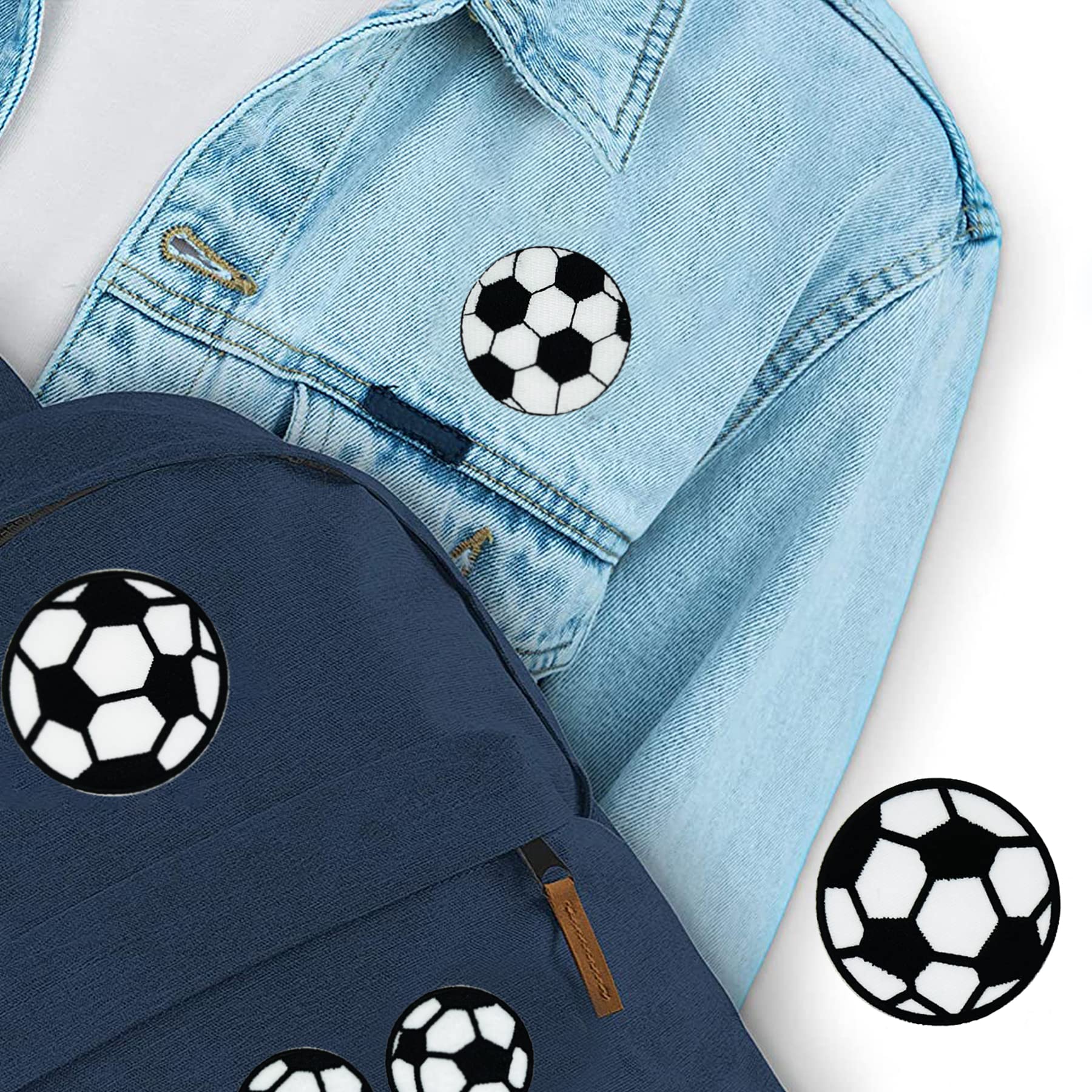 15PCS Soccer Ball Iron On Patches - Embroidered Sewing Repair Patches for Jeans & Clothing - DIY Fabric Applique - Black (JM002001) - Perfect for Customizing Jackets, Bags & DIY Crafts