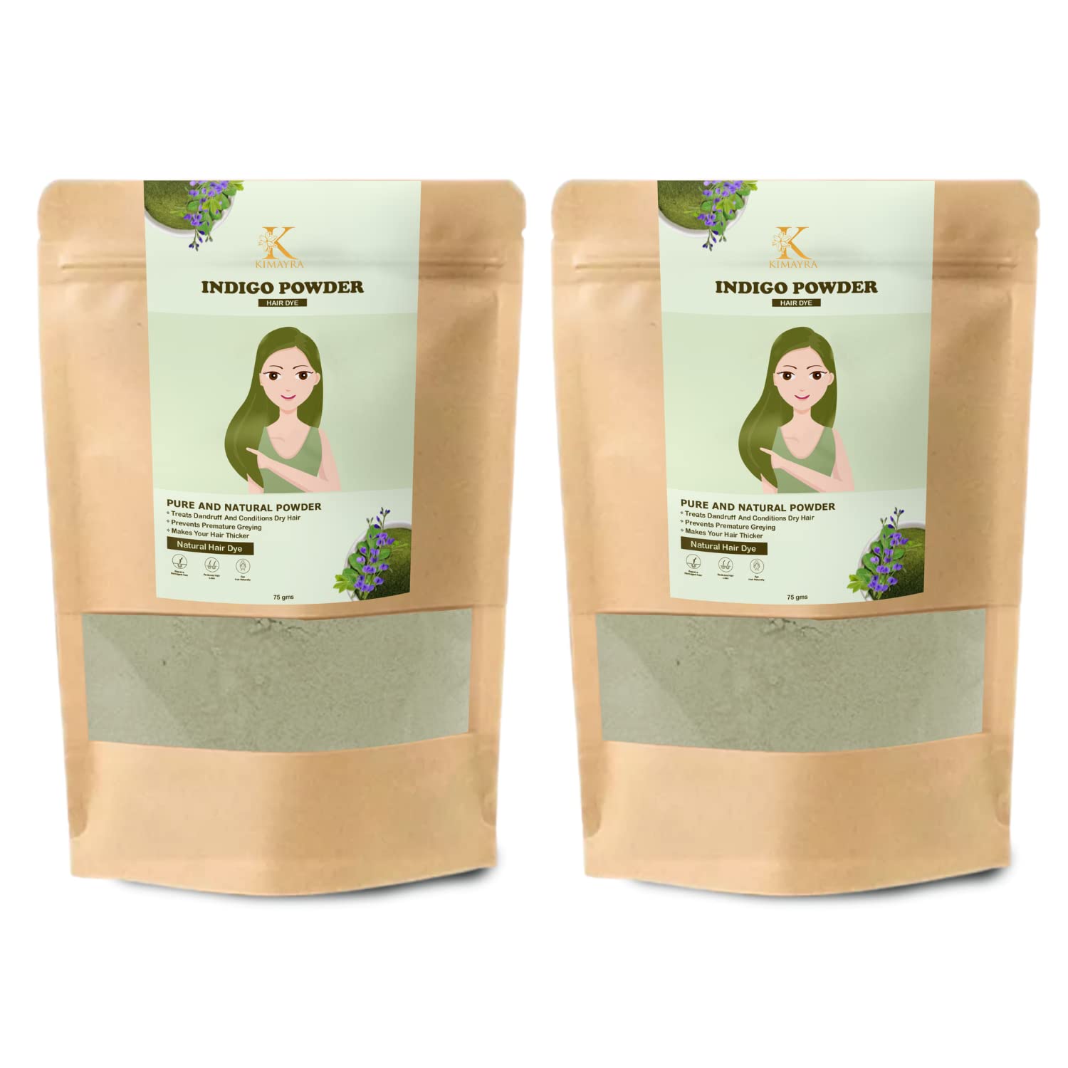 Kimayra Natural Indigo Powder Hair Dye – Long Lasting & Safe Hair Color for Women & Men | Promotes Healthy Hair Growth, Reduces Dandruff & Adds Shine | 75g (Pack of 2) | Perfect for DIY Hair Coloring at Home & Natural Hair Care Routine