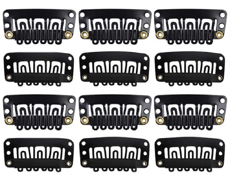 Talora Metal Snap Clips for Hair Extensions - U-Shape Metallic Wig Clips for Men & Women (12 Pack, Black) | Secure Hair Accessories for Salon, Cosplay & Daily Styling