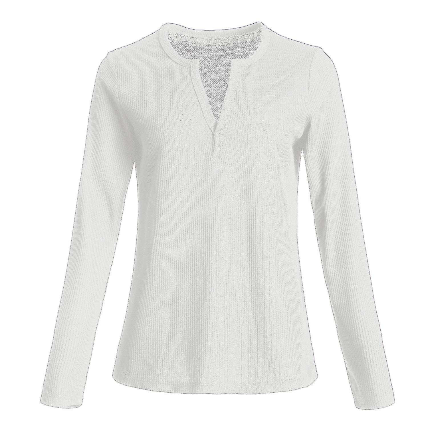 Famulily Women's Long Sleeve V-Neck T-Shirt - Soft Waffle Knit Thermal Top for Winter, Loose Fit Comfortable Casual Wear (Perfect for Layering, Work, Travel & Everyday Outfits)