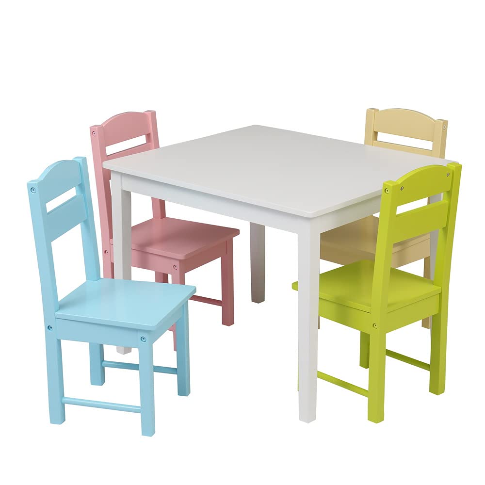 Wooden Toddler Table and Chair Set - 1 Table & 4 Chairs for Kids Ages 3-8 | Multi-Functional Activity Table for Reading, Coloring, Arts & Crafts, Board Games | Perfect for Preschool, Daycare & Home Playroom