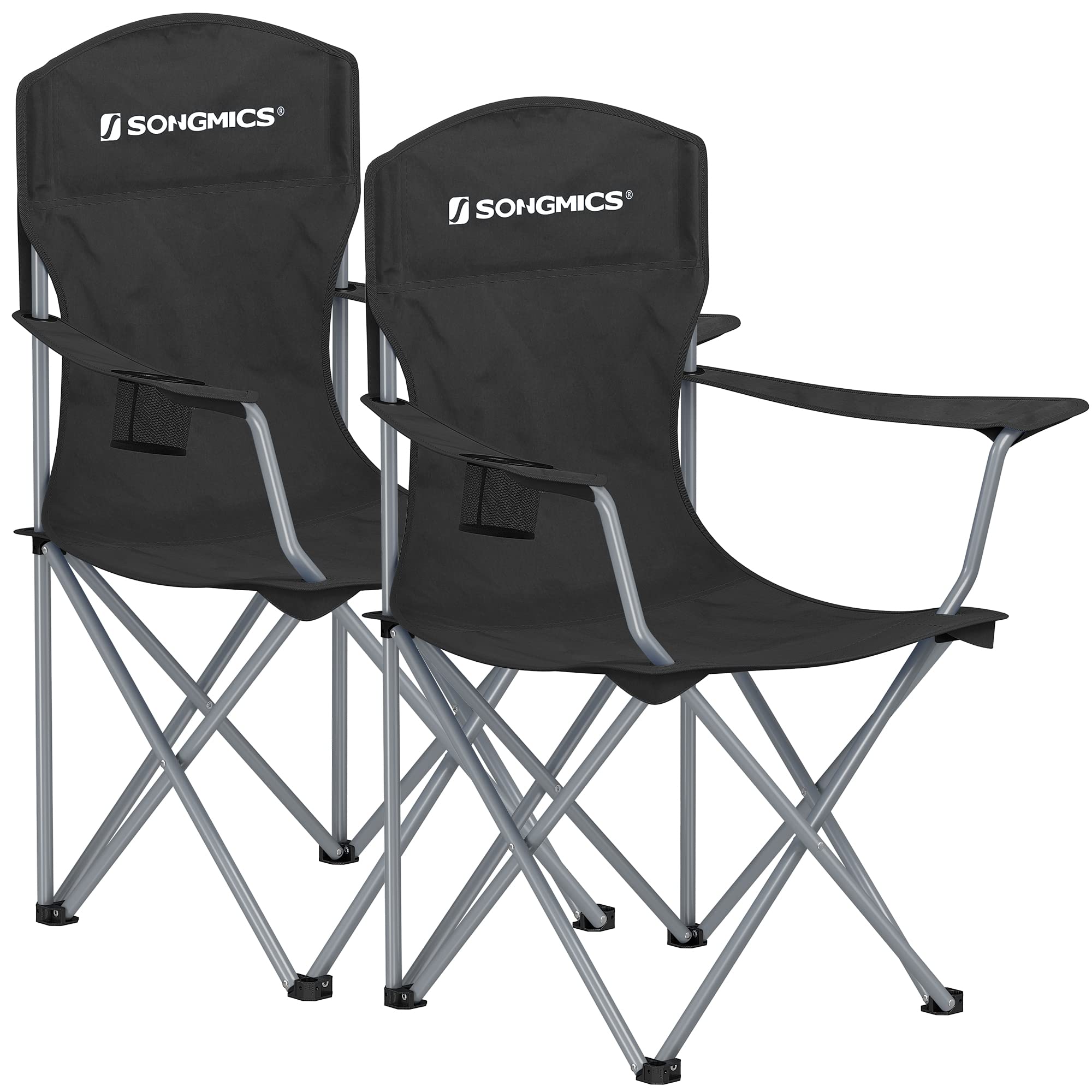 SONGMICS 2-Pack Heavy Duty Folding Camping Chairs with Cup Holder - 330 lb Weight Capacity, Portable Outdoor Chairs for Camping, Hiking, Backyard, Beach & Picnic - Perfect for Outdoor Adventures, BBQs and Relaxing in Nature