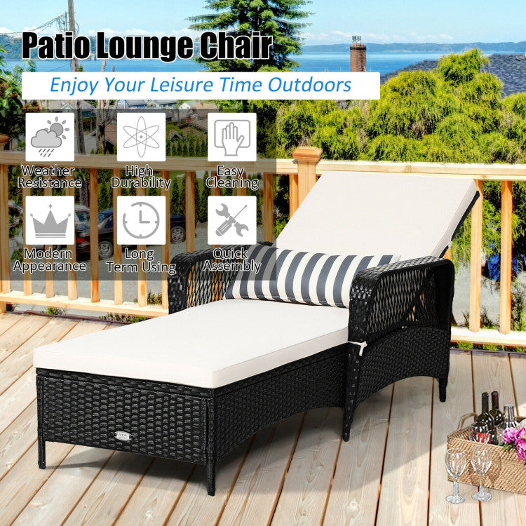 Costway Outdoor Wicker Chaise Lounge Chair with Adjustable Backrest & Thick Cushion - Patio Furniture for Poolside, Garden, and Backyard Relaxation