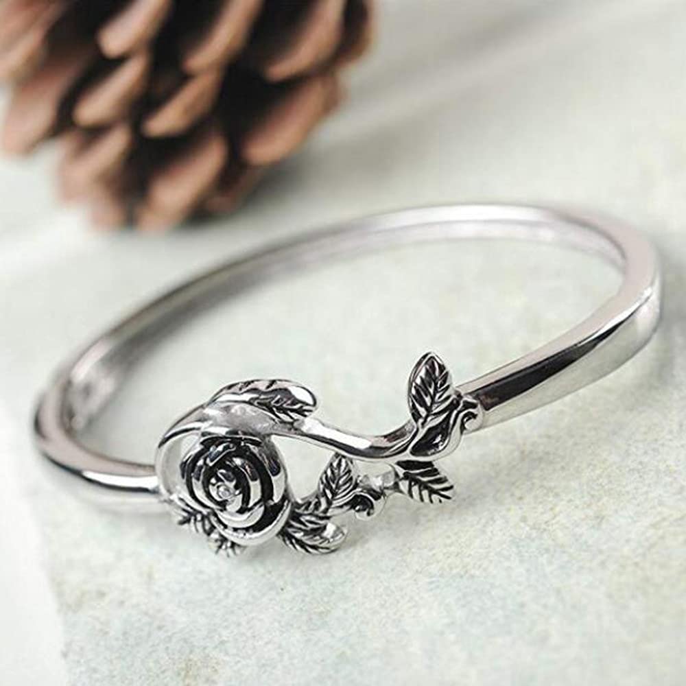 NZLJBSP Sterling Silver Vintage Rose Flower Ring - Detailed Retro Statement Jewelry for Women & Girls, Size 8 | Perfect for Weddings, Date Nights & Special Occasions