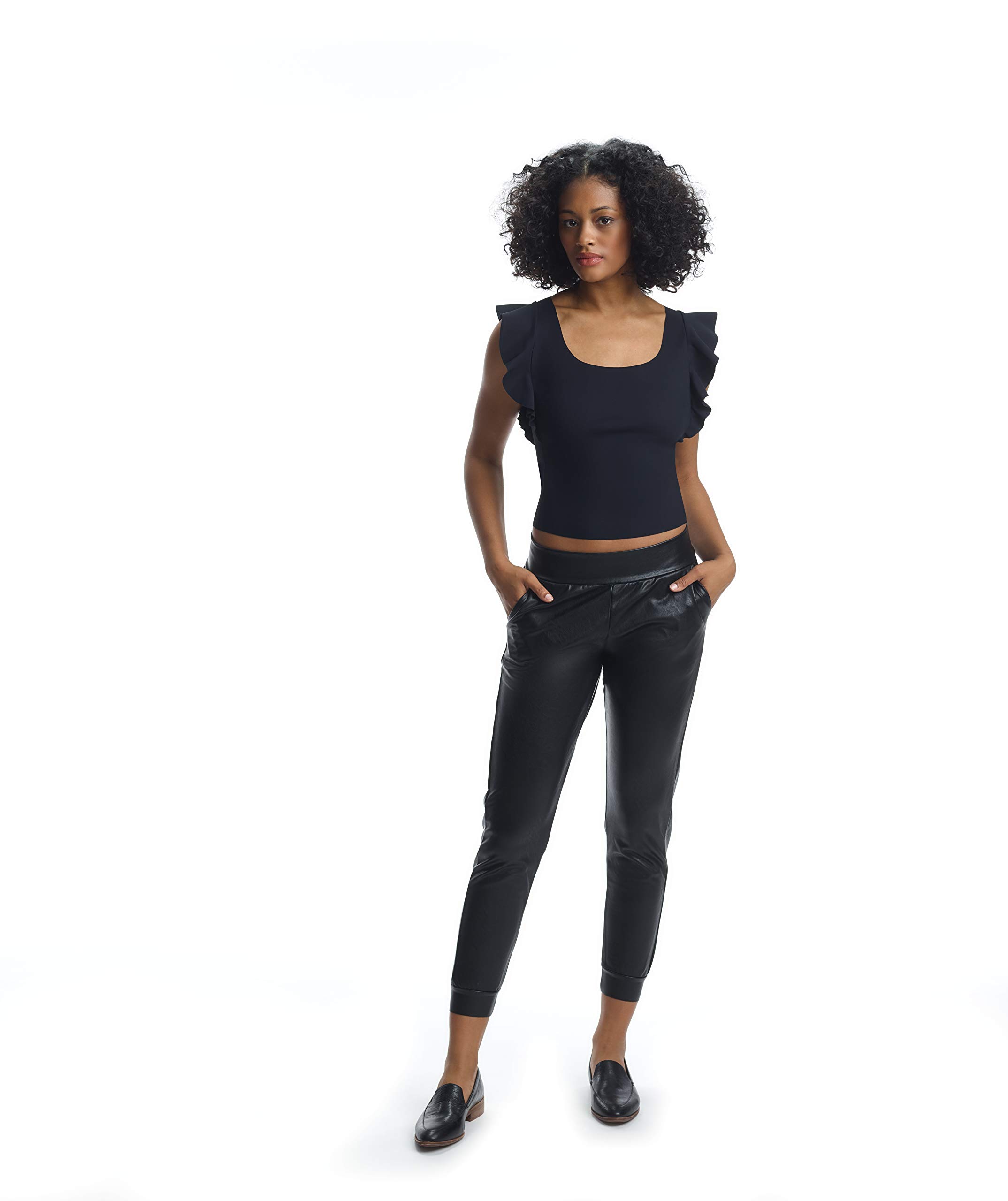 Commando Bonded Ruffle Shell Top for Women - Sexy Form-Fit Matte Blouse with Flattering Ruffle Sleeves | Perfect for Date Night, Cocktail Parties & Special Occasions