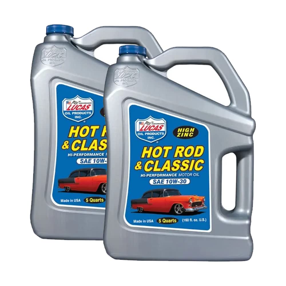 Lucas Oil 10679 SAE 10W-30 Hot Rod Engine Oil - 5 Quart Jug (2 Pack) for Classic Cars, Muscle Cars & High-Performance Engines - Ideal for Racing, Street Rods & Vintage Vehicle Maintenance