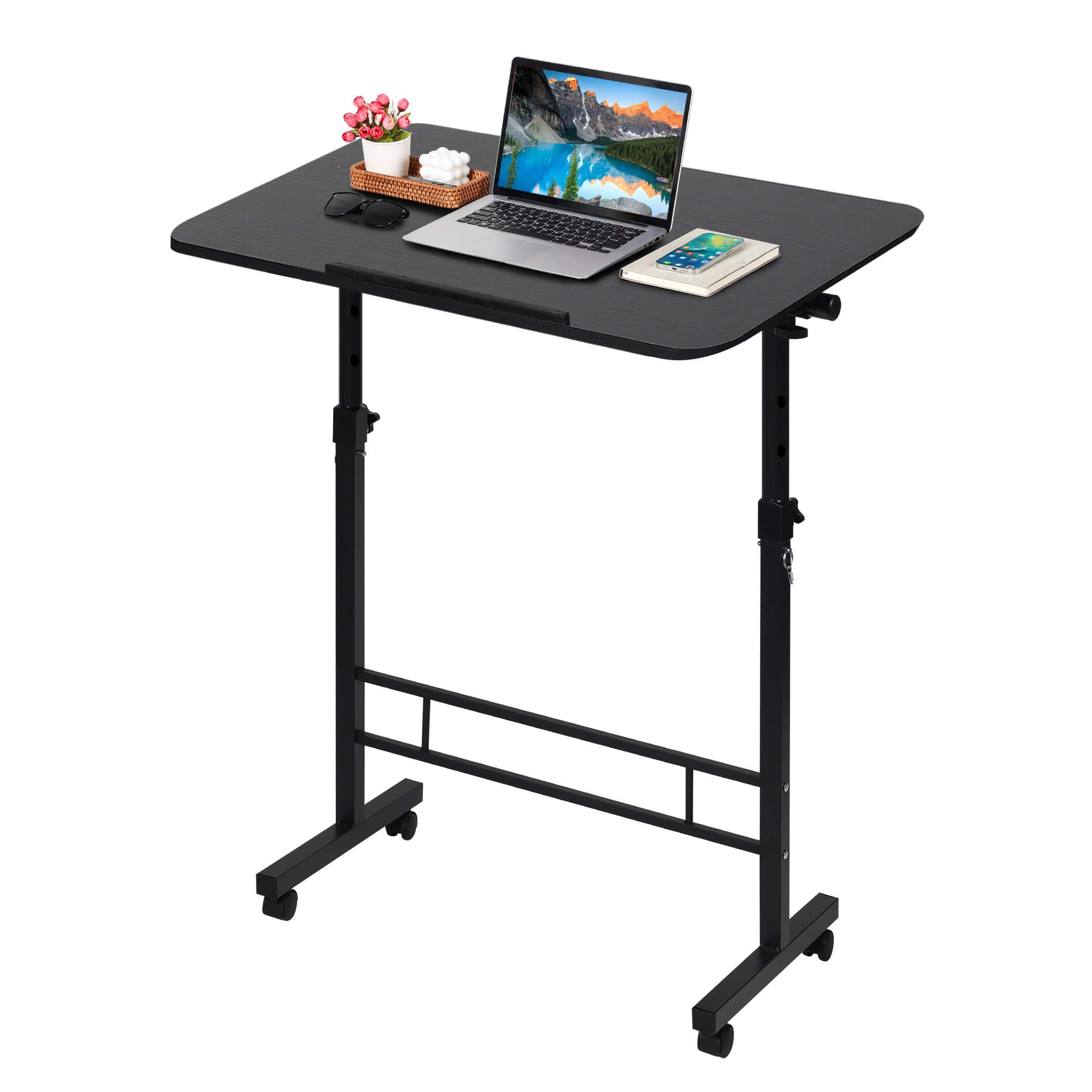 Adjustable Height Small Standing Desk with Wheels - 31.5x15.7 Inch Mobile Computer Desk for Home & Office - Portable Rolling Stand Up Desk in Black - Perfect for Workspaces, Dorm Rooms & Small Offices