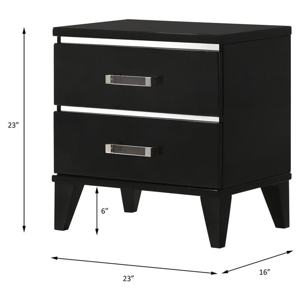 Acme Chelsie Black Wooden 2-Drawer Nightstand with Acrylic Bar Handles - Modern Bedside Table for Bedroom Decor & Storage