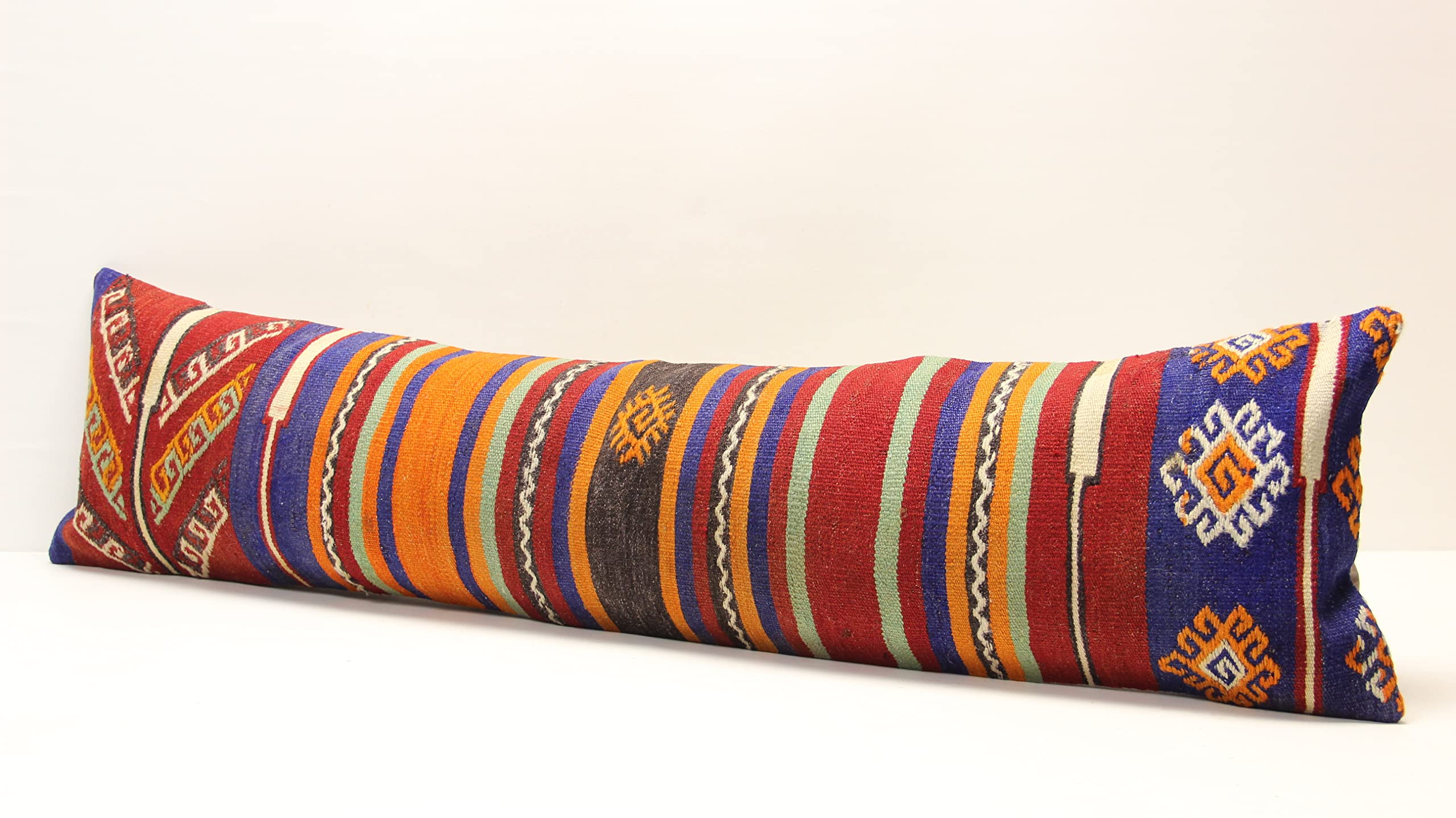 Handmade Oriental Kilim Pillow Cover 12x47 Inch - King Size Lumbar Cushion Cover for Bed, Sofa & Floor Decor | Bohemian Home Accent | Twin Extra Long Oblong Pillow Case