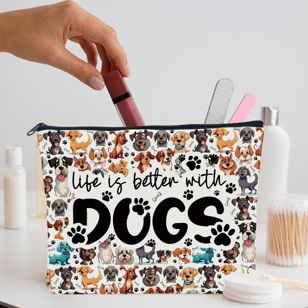 Dog Mom Gifts for Women - Cute Dog Print Cosmetic Makeup Bag | Perfect Gift for Dog Lovers, Mother's Day, Graduation, Birthday | Travel & Daily Use Beauty Organizer