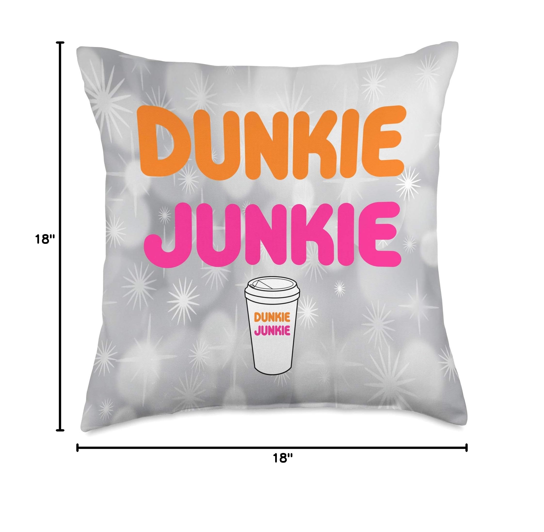 Funny Dunkie Junkie Coffee Lovers Throw Pillow - Humorous Coffee Saying Decorative Cushion for Living Room, Bedroom & Office
