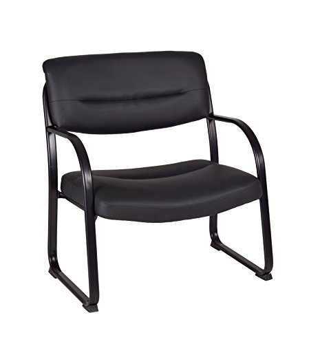 Regency Crusoe Genuine Leather Side & Guest Chair for Big & Tall - Heavy Duty Black Office & Living Room Furniture - Perfect for Home Office, Waiting Room & Lounge Areas