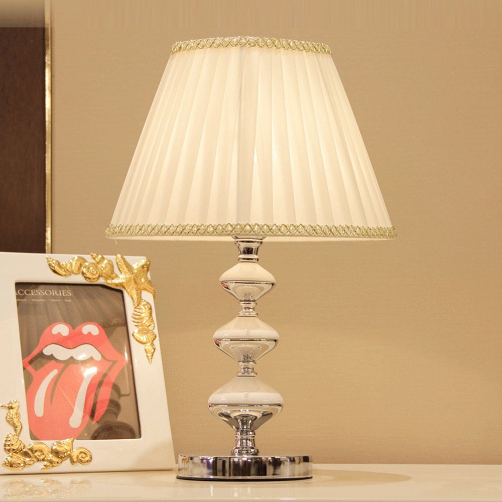 European Bouffant Fabric Bedroom Table Lamp with Polished Chrome Base - Elegant Study & Desk Lighting for Home Office, Bedside Nightstand, Wedding Gift & Home Decor (Black)