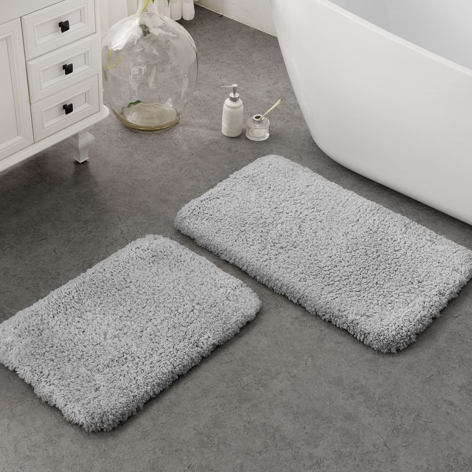 Ashler Runners Non-Slip Bathroom Rug Set - 2 Piece Ultra Soft Water Absorbent Bath Mat & Shower Carpet | Machine Washable Plush Bath Rugs for Bathroom Safety & Comfort - Perfect for Bathroom, Shower, and Vanity Areas