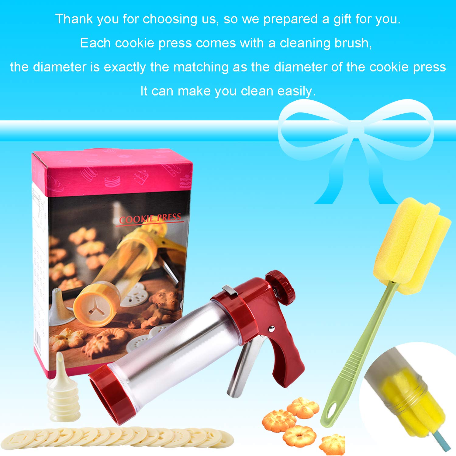 Cookie Press Gun Kit - 16 Cookie Discs & 6 Nozzles for Homemade Cookies, Biscuits, and Churros | Perfect for Holiday Baking, Party Treats, and DIY Dessert Making