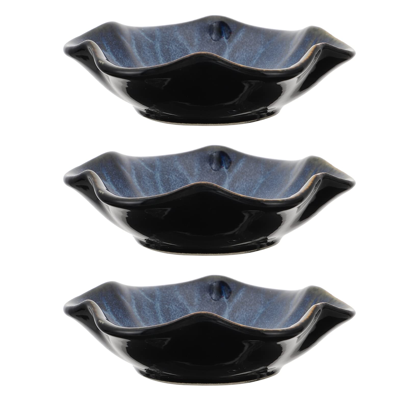 FRCOLOR 3-Piece Ceramic Dipping Bowls Set - Small Condiment Dishes for Sauces, Spices & Seasonings - Perfect for Home, Party, Restaurant & Sushi Serving (Blue)