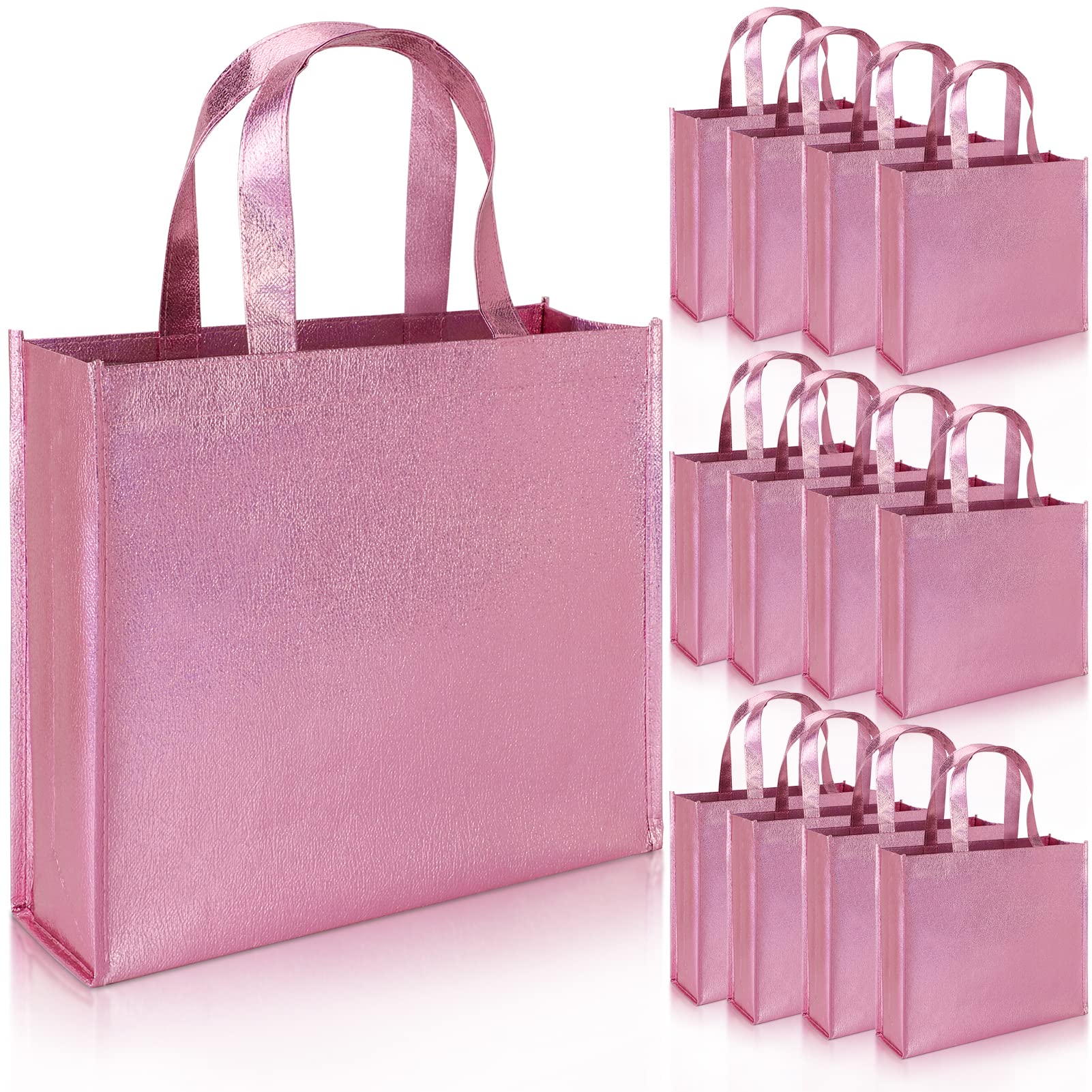 PHOGARY 12 Pack Large Pink Gift Bags with Handles - Premium Non-Woven Fabric Reusable Party Favor Bags for Birthday, Bachelorette, Wedding & Bridal Shower | Perfect for Gift Wrapping, Party Favors & Goodie Bags
