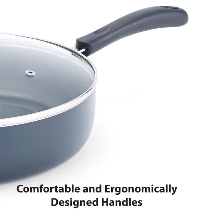 T-fal 5 Quart Nonstick Saute Pan with Glass Lid - Oven & Broiler Safe to 350°F, Deep Frying Skillet with Ergonomic Handle - Dishwasher Safe Black Cookware for Sauteing, Frying & Baking - Perfect for Home Kitchens & Professional Cooking