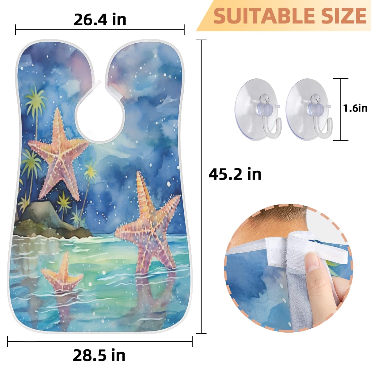 Ocean Starfish Waterproof Beard Shaving Bib for Men - Hair Dye & Makeup Apron, Barber Cape for Haircut & Beard Trimming - Sink Hair Catcher & Grooming Accessory (Perfect for Home Salon & Barber Shops)