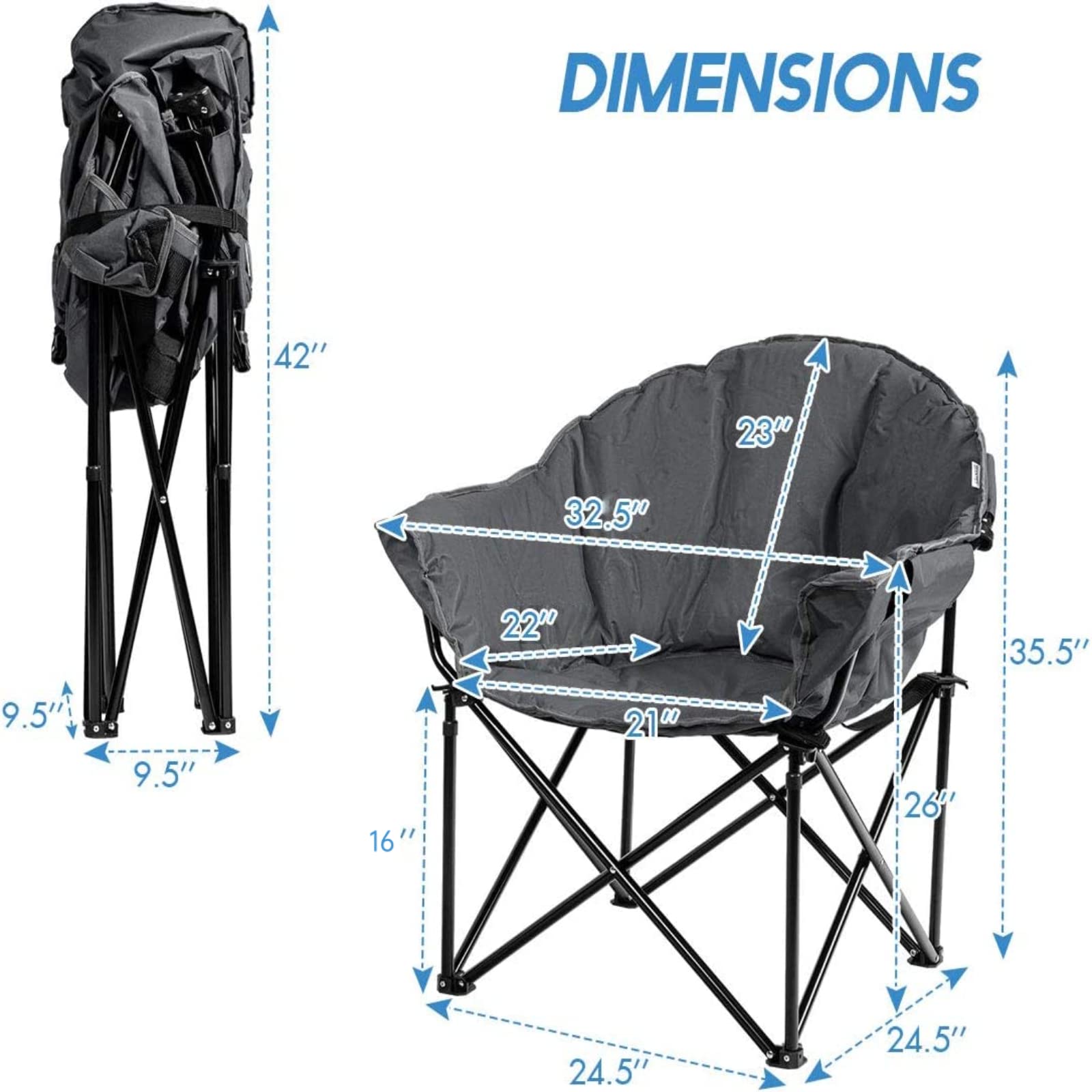 **Tangkula Oversized Camping Chair - Heavy Duty Padded Folding Chair with Cup Holder & Carry Bag, Moon Round Saucer Club Chair for Outdoor, Picnic, Fishing, Hiking, Beach, Backyard, BBQ, Concert (Grey, 2-Pack) - Perfect for Relaxing in Comfort Anywhere**