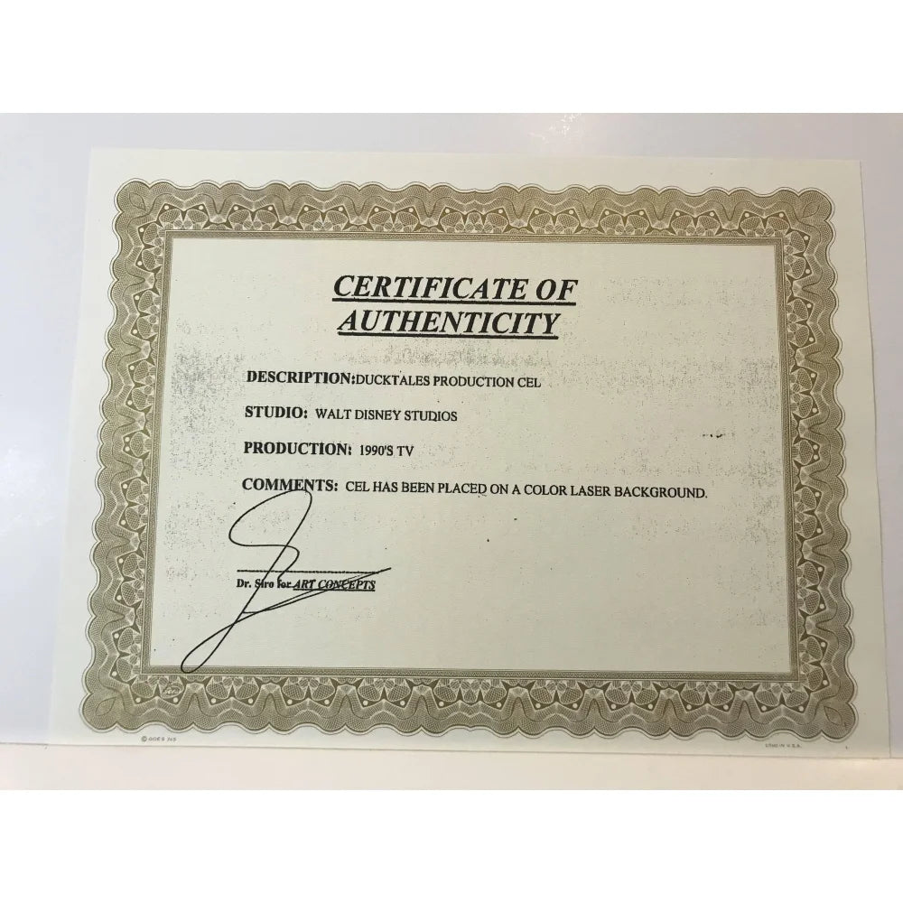 Original Ducktales Disney 90s TV Show Production Sketch Drawing & Cell with COA 1/1 - Rare Collectible for Disney Fans, Animation Art Lovers & 90s Nostalgia - Perfect for Home Decor, Gift Giving & Memorabilia Display