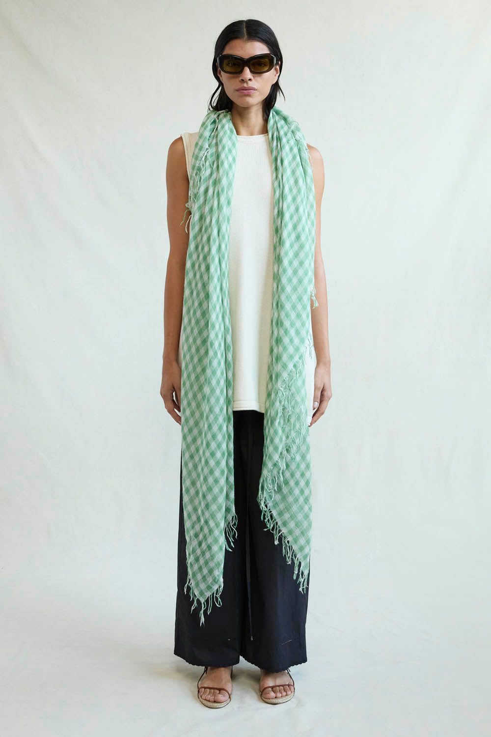 Luxury Cashmere and Silk Scarf - English Ivy Gingham Pattern - Soft Winter Wrap for Women - Perfect for Office, Travel and Gift Giving