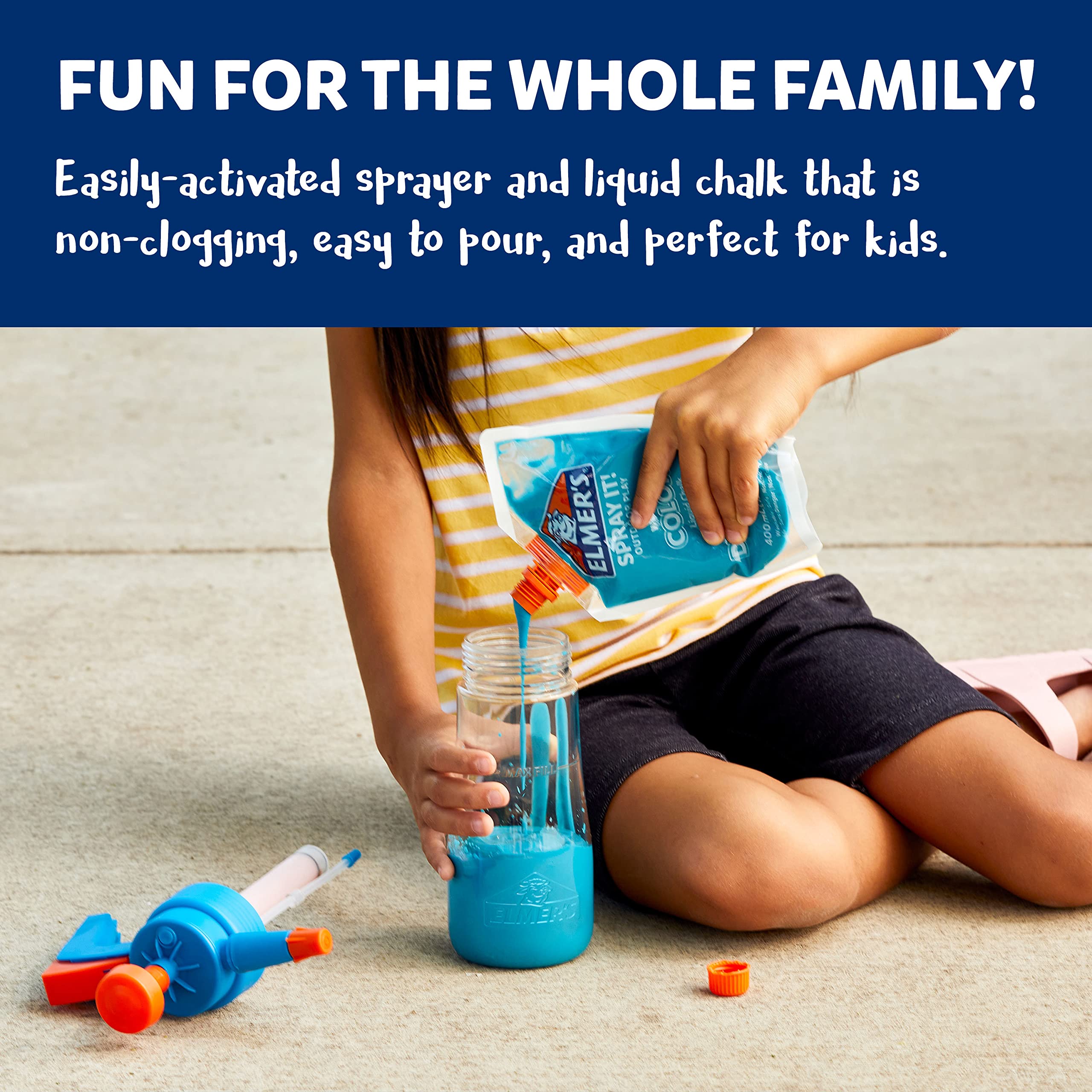 Elmer's Spray It! Outdoor Washable Liquid Chalk Kit with Sprayer & 4 Refills - Fun Sidewalk Art for Kids, Driveway Games & Creative Outdoor Play