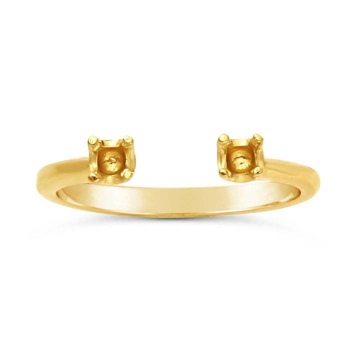 14K Yellow Gold Open Two Stone Ring Mounting - 3mm Round Faceted Prong Setting, Size 7 Blank Ring for Engagement & Wedding Jewelry Making - Perfect for DIY Custom Rings & Bridal Accessories