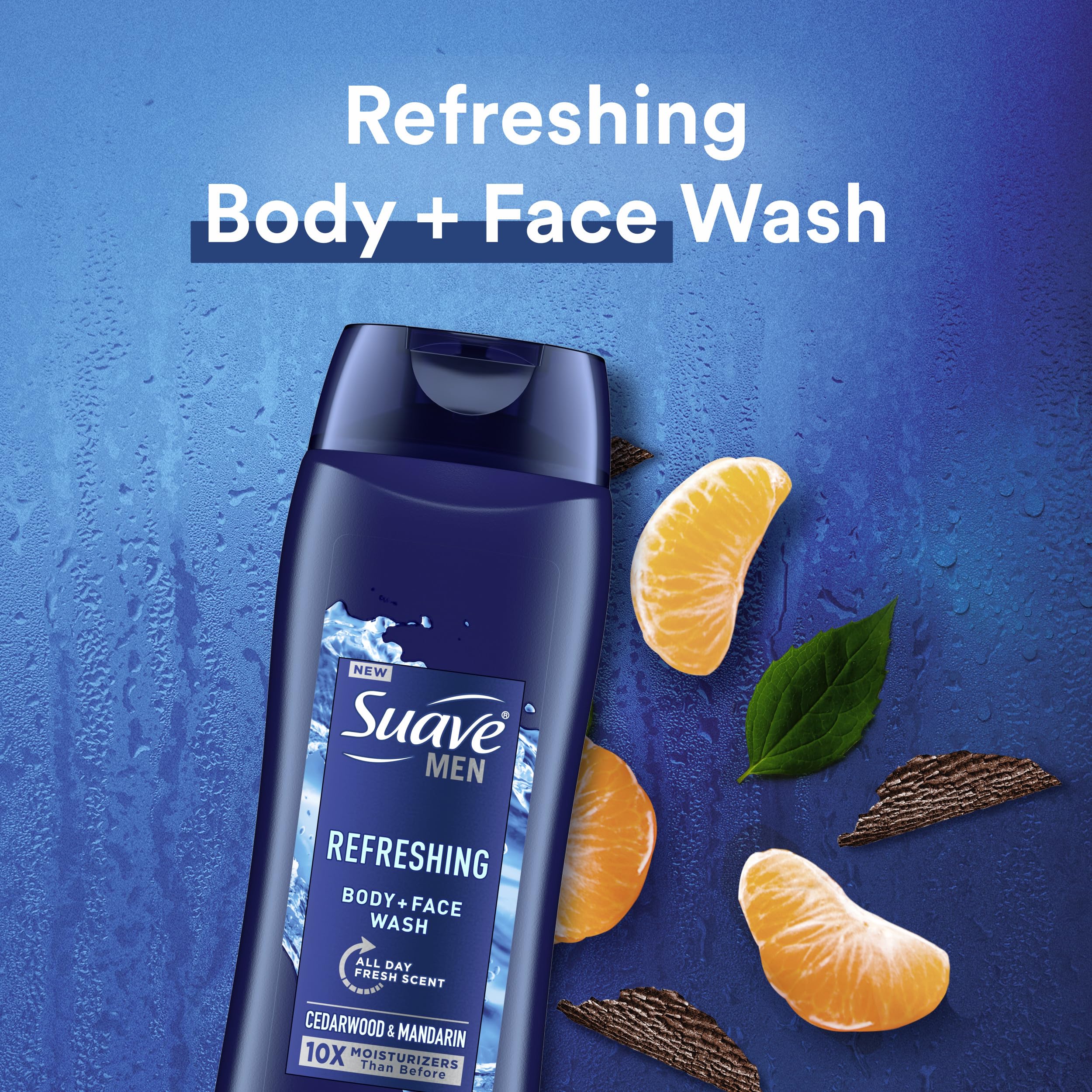 Suave Men Body Wash Variety 2-Pack - Refreshing Cedarwood & Mandarin + Energizing Bergamot & Wood Body & Face Wash, 18 Oz Each | For Gym, Workout & Daily Shower | Men's Grooming Essentials