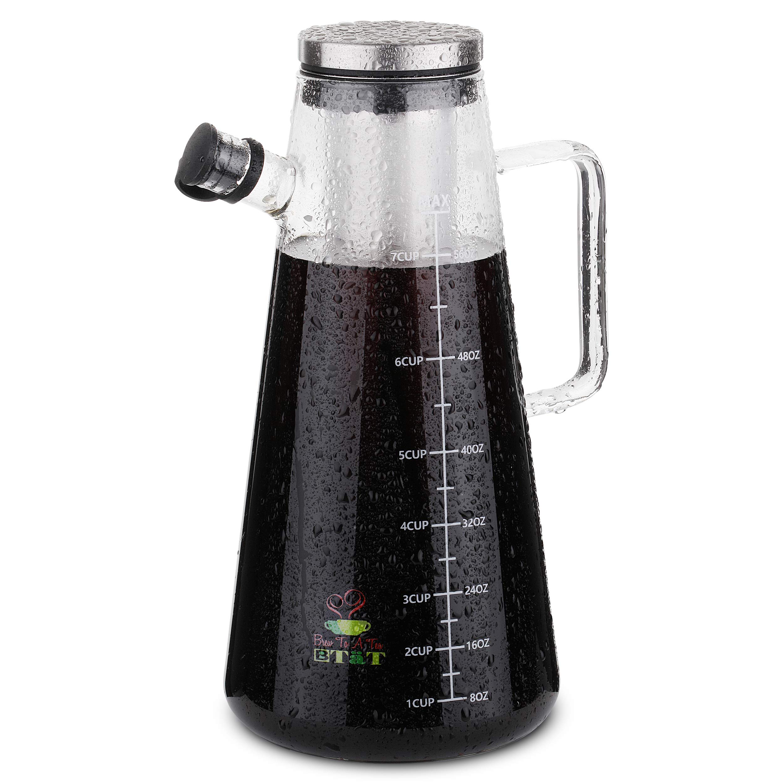 BTaT- 2 Liter (64 oz) Cold Brew Coffee Maker & Iced Tea Pitcher - Reusable Glass Carafe with Stainless Steel Filter - Perfect for Home, Office & Outdoor Use