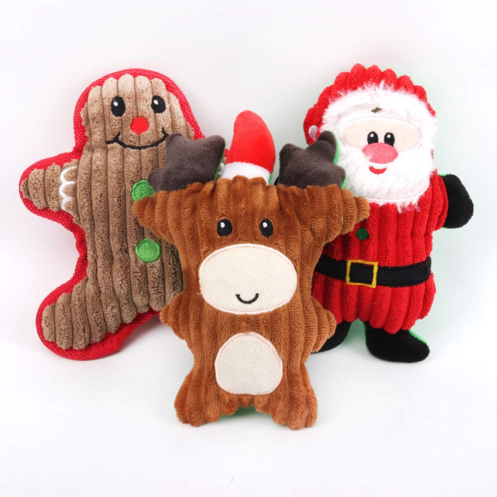POPETPOP 3-Piece Santa-Themed Plush Chew Toys for Small Dogs - Durable Christmas Holiday Pet Toys with Sock Filler (Red) - Perfect for Teething Puppies & Holiday Gift Giving