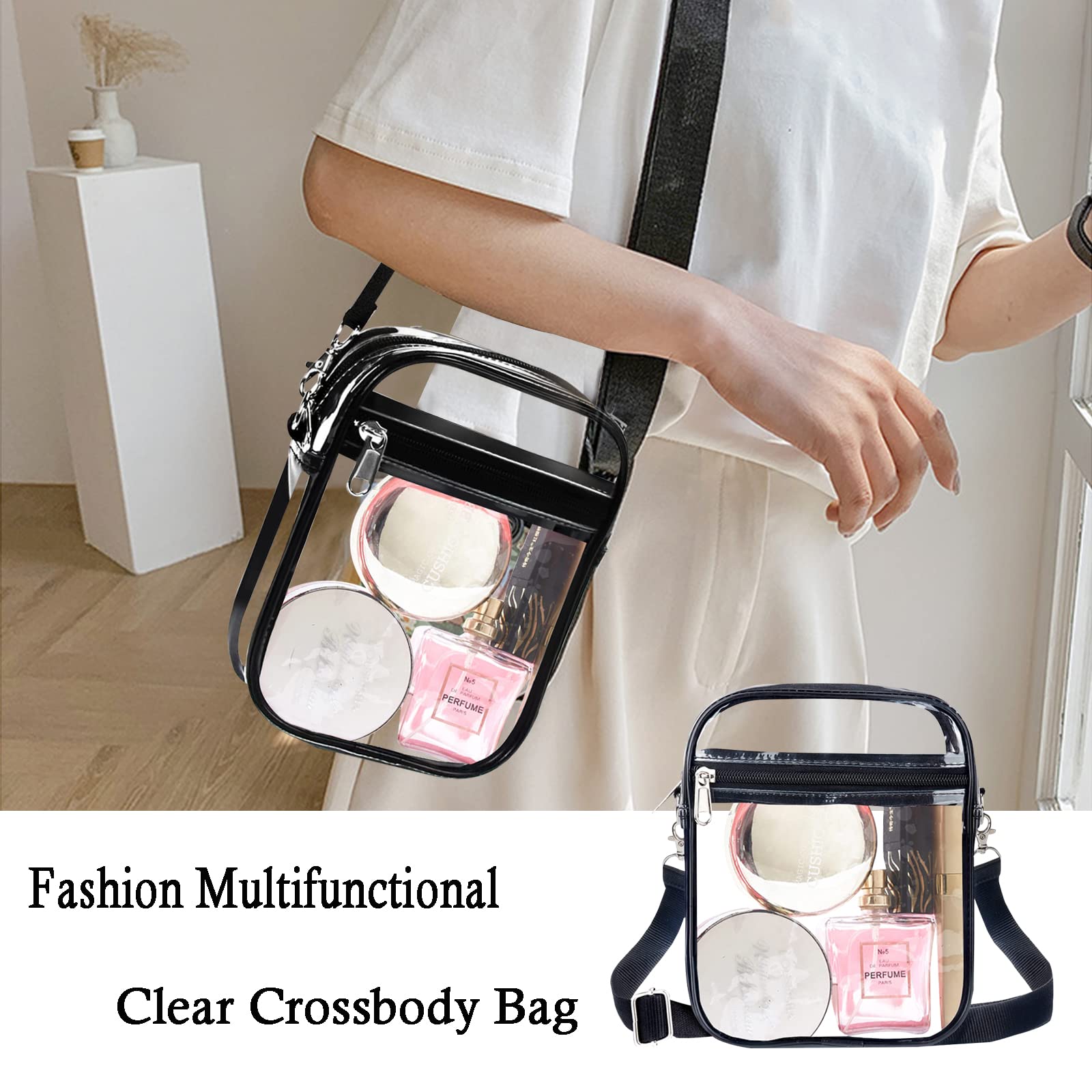 Clear Crossbody Bag for Women - Stadium Approved Transparent Shoulder Purse, Fashionable Messenger Bag for Work, Concerts & Outdoor Events - Perfect Cosmetic & Essentials Organizer for Travel, Sports & Daily Use