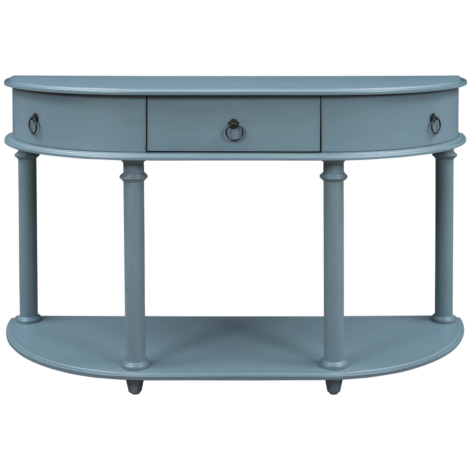 Vintage Navy Blue Half Moon Console Table with Solid Wood Frame & Drawer - Mid-Century Modern Entryway, Living Room, Bedroom, Hallway Furniture for Home Decor