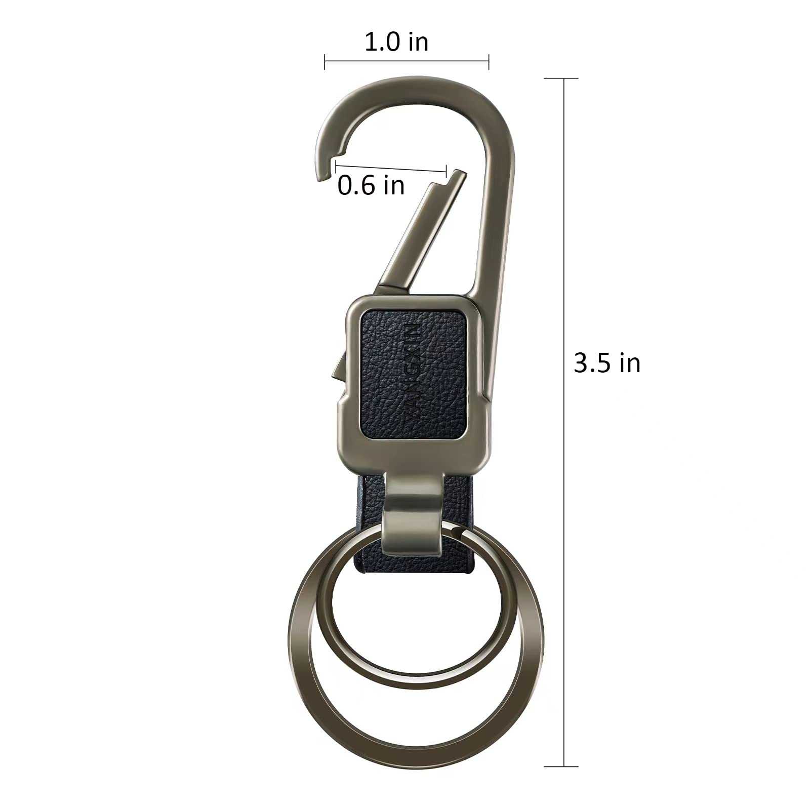 Durable Leather Keychain with 2 Key Rings & Carabiner Clip - Heavy Duty Car Keys Holder for Men & Women (Gift Box Included) - Perfect for Car Keys, House Keys, and Outdoor Adventures