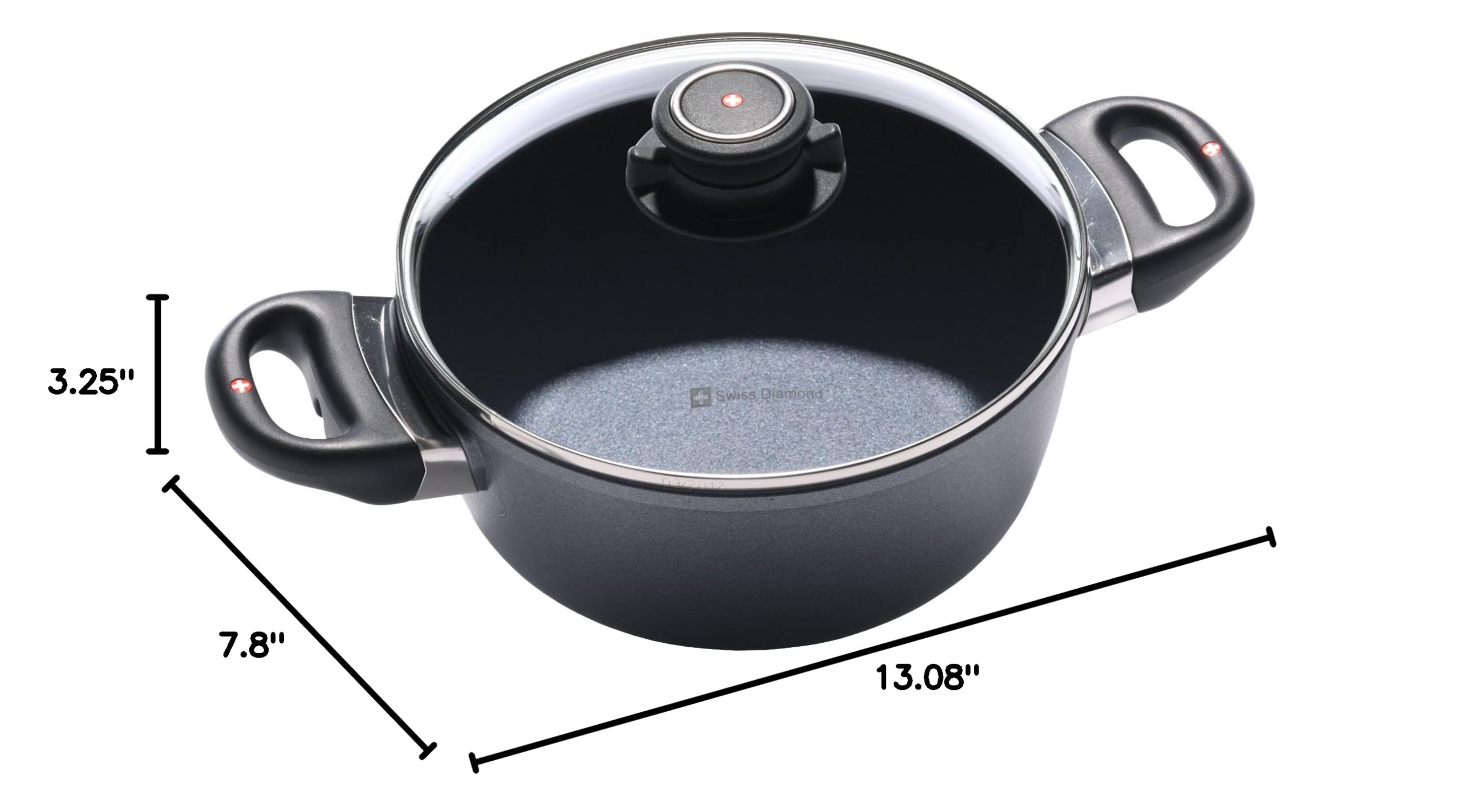 Premium Swiss Diamond 8-Inch 2.3 Qt Nonstick Casserole Pan with Lid - Diamond Coated Aluminum, Induction Compatible, Oven & Dishwasher Safe (Grey) - Perfect for Baking, Roasting & Serving Casseroles, Lasagnas & Desserts