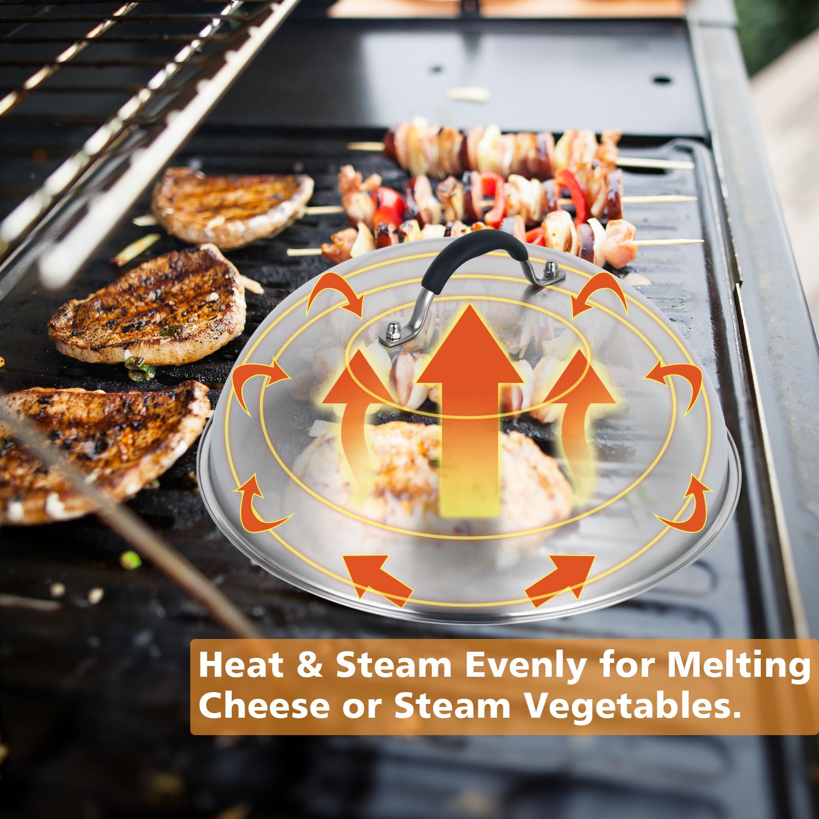 SHINESTAR 12-Inch Cast Iron Griddle Press with Melting Dome - Perfect for Burgers, Bacon, Panini & More - Compatible with Blackstone Griddle & Flat Top Grills - Indoor & Outdoor Cooking Accessories for BBQ, Camping & Backyard Parties