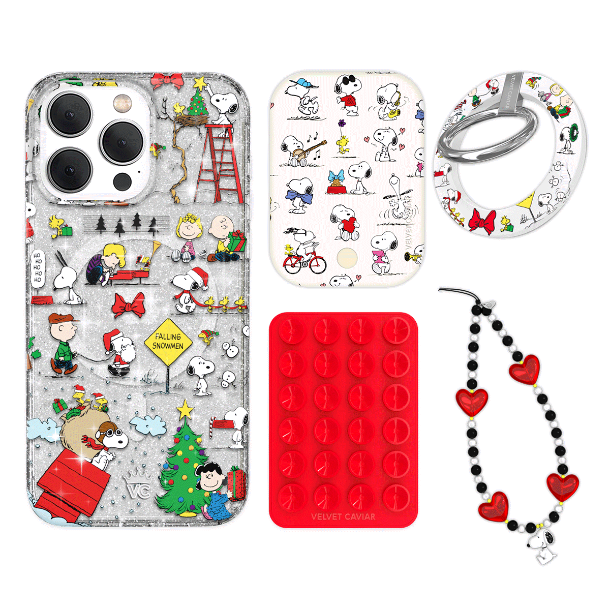 Snoopy Christmas Glitter iPhone Case with Grip - Cute Holiday Phone Cover for iPhone 13/14/15 Pro Max - Perfect for Christmas Gifts & Winter Travel Accessories